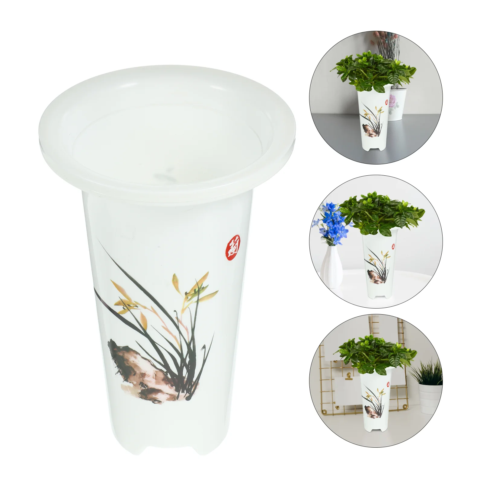 Pot Perforated Tall Tube Flower and Green Plant Planting Courtyard Cylindrical (white 160 Orchid Pot) Saucers Outdoors