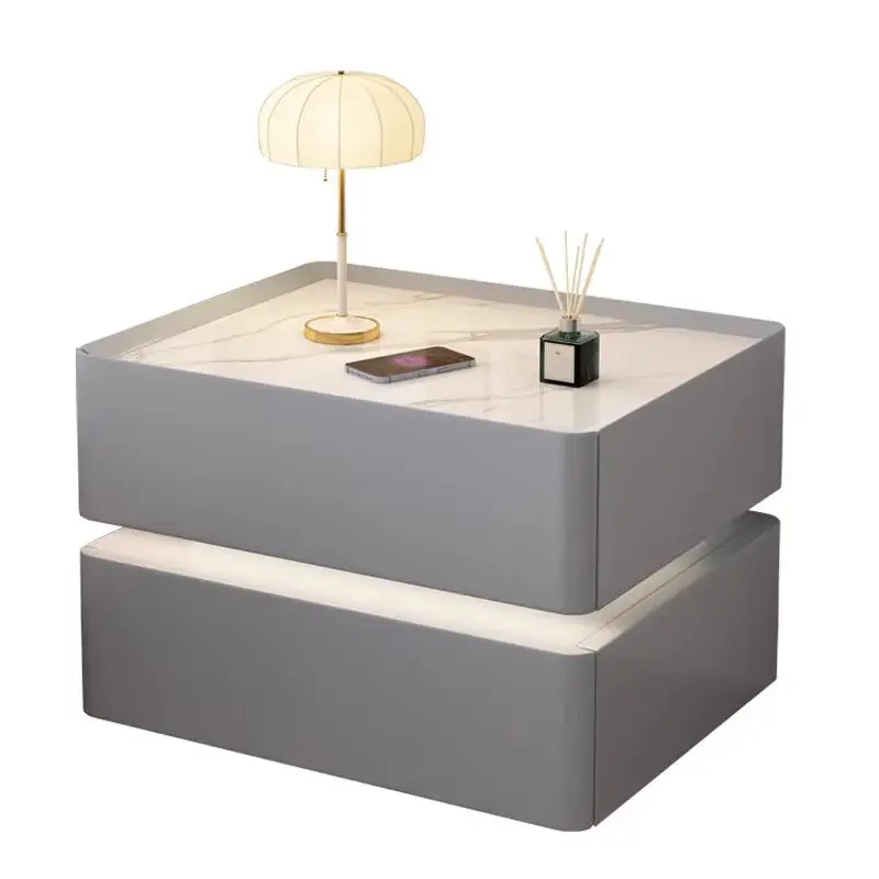 منضدة ذكية جديدة أثاث غرفة نوم من الخشب الصلب متعددة الوظائف شحن لاسلكي طاولة بجانب السرير حديثة #4