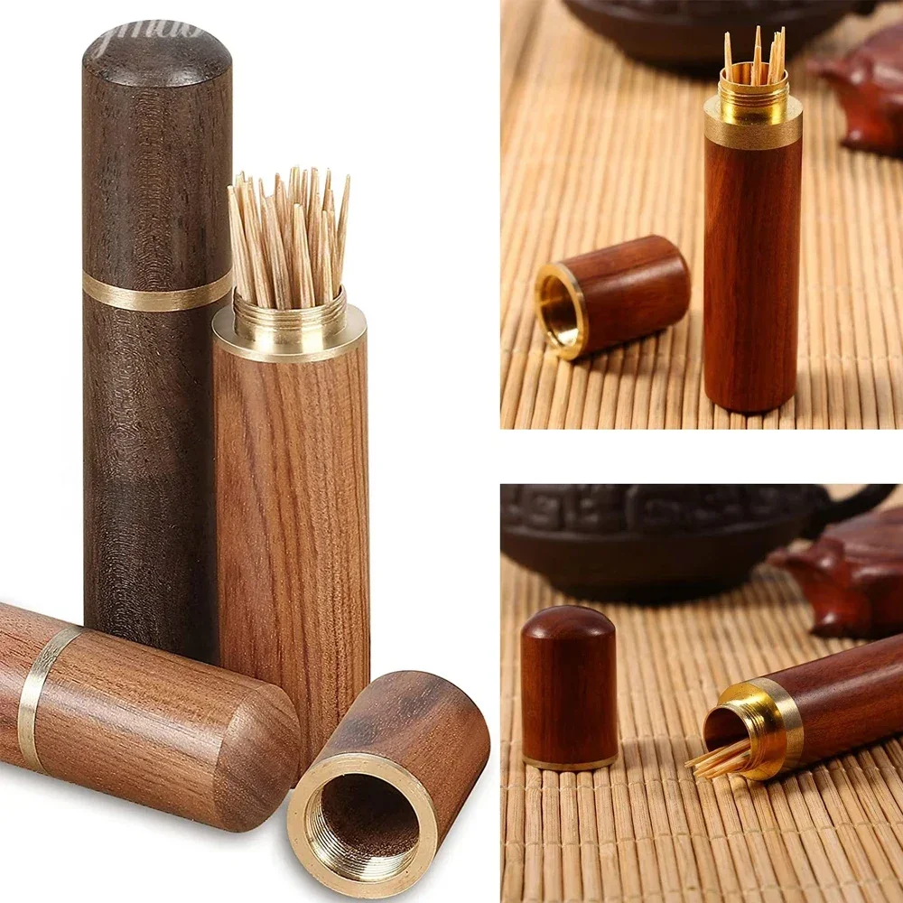 

Portable Wood Toothpick Holder Container Living Room Mini Toothpick Storage Box Pocket Tooth Pick Dispenser Bucket Needle Case