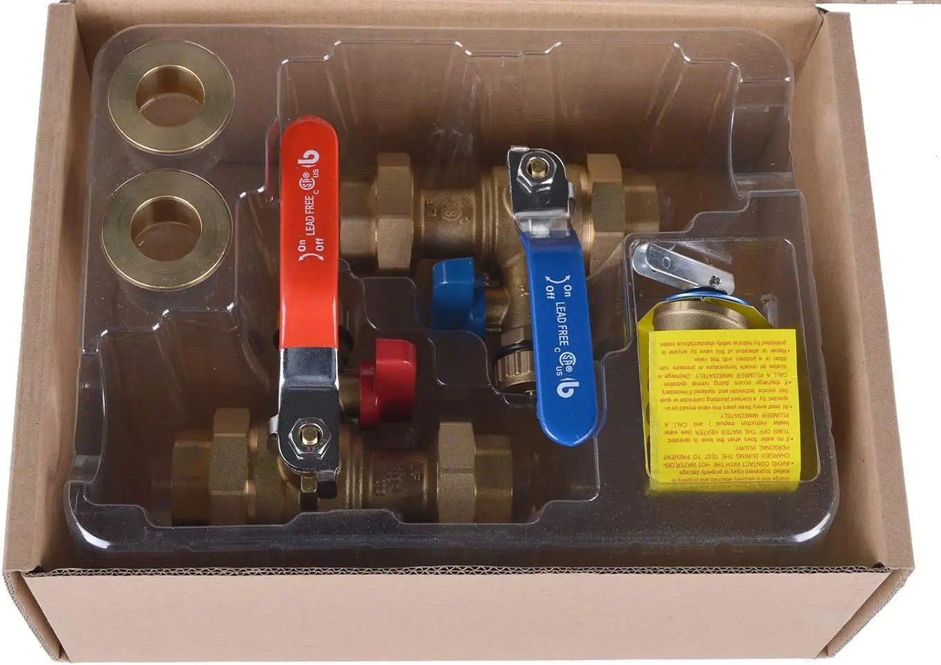 Tankless Water Heater Service Valve Kit W/ Pressure Relief Valve Included 2 Pcs SWT Connections, 1-Inch IPS Isolator Clean Brass