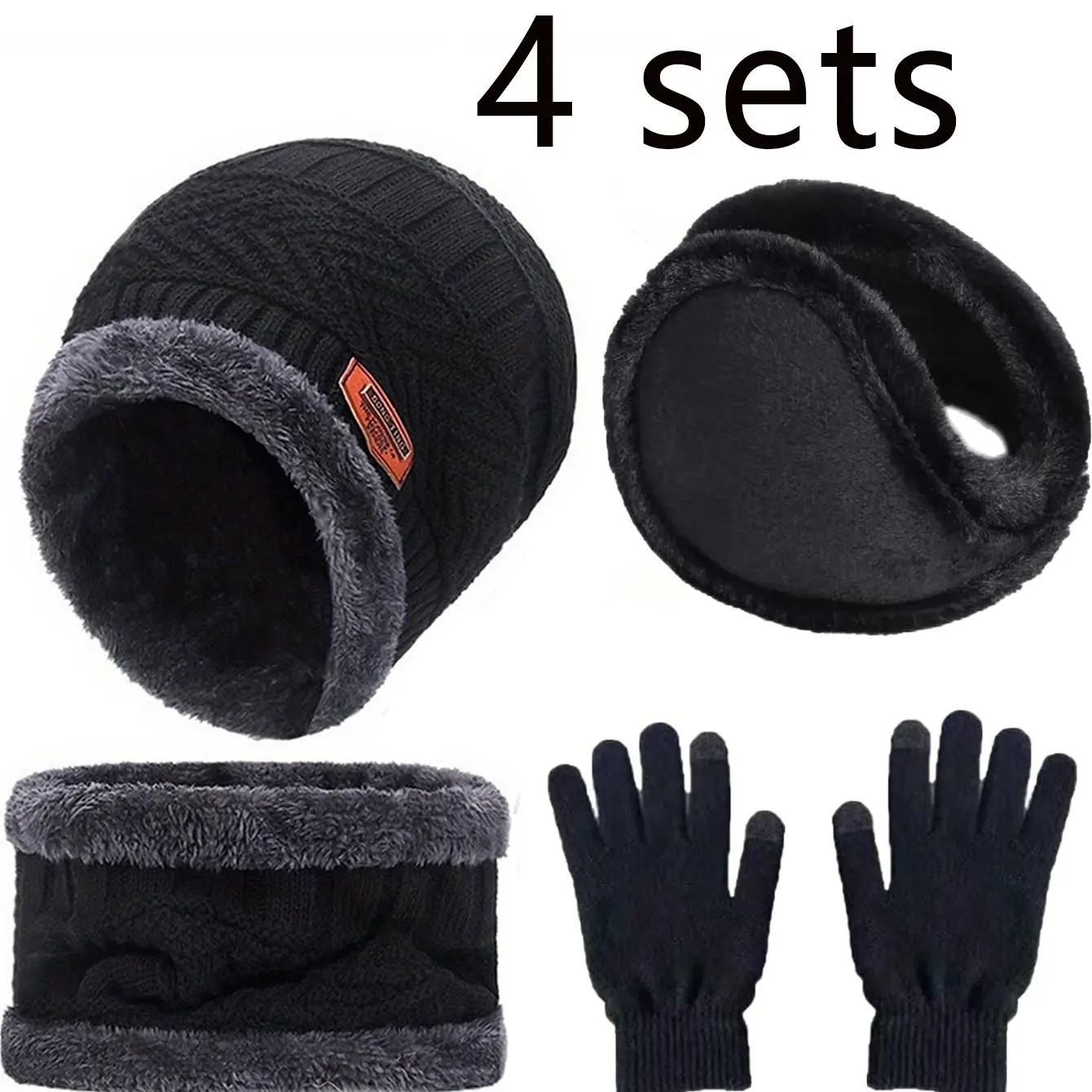 4pcs sets Winter Warm Velvet men Hat Scarf Gloves Set For men and women Girls Outdoor Riding Hat Beanies Neck Protection Scarf C