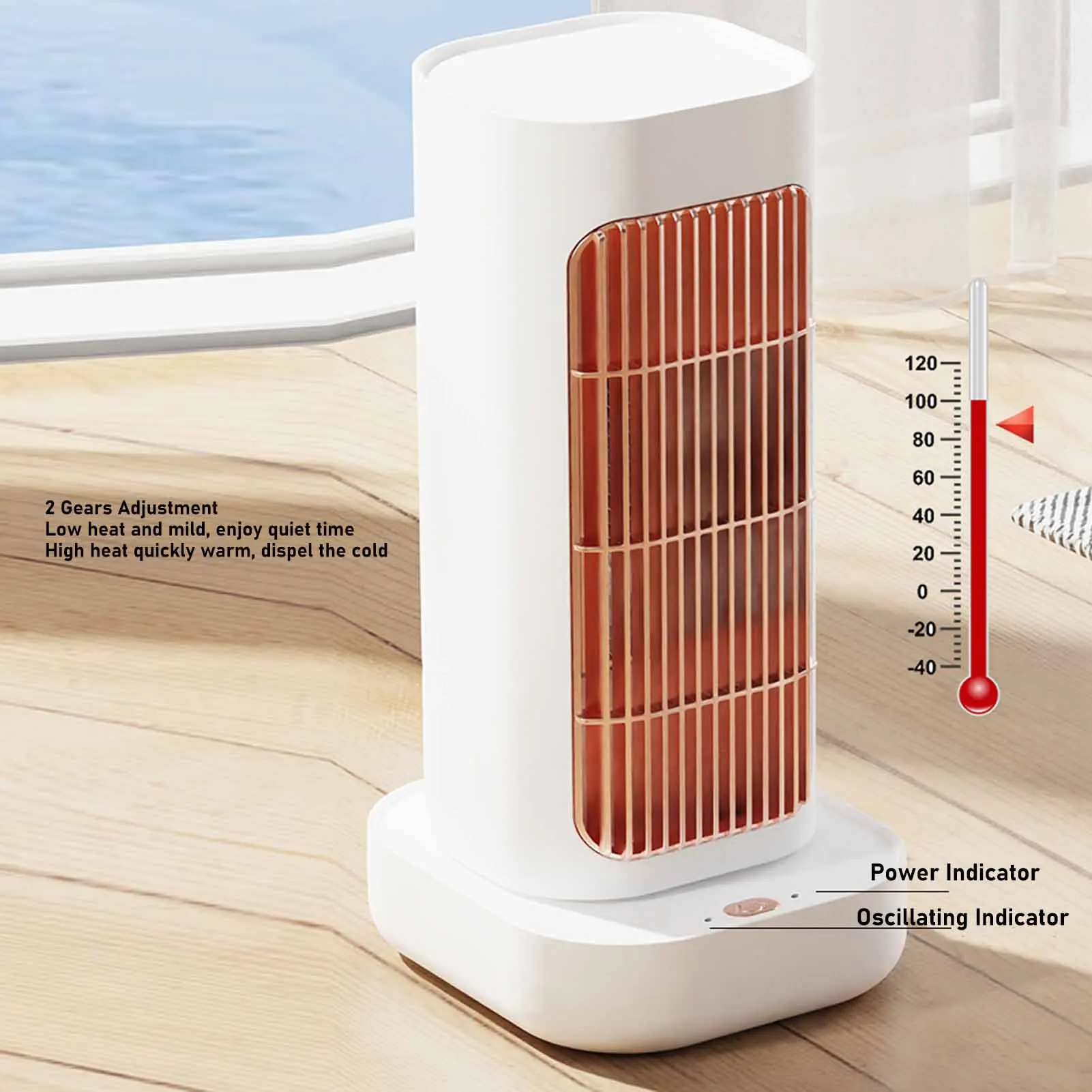 

Desktop Air Heater with Oscillating Function Vertical Electric Space Heater for Home and Office Use White