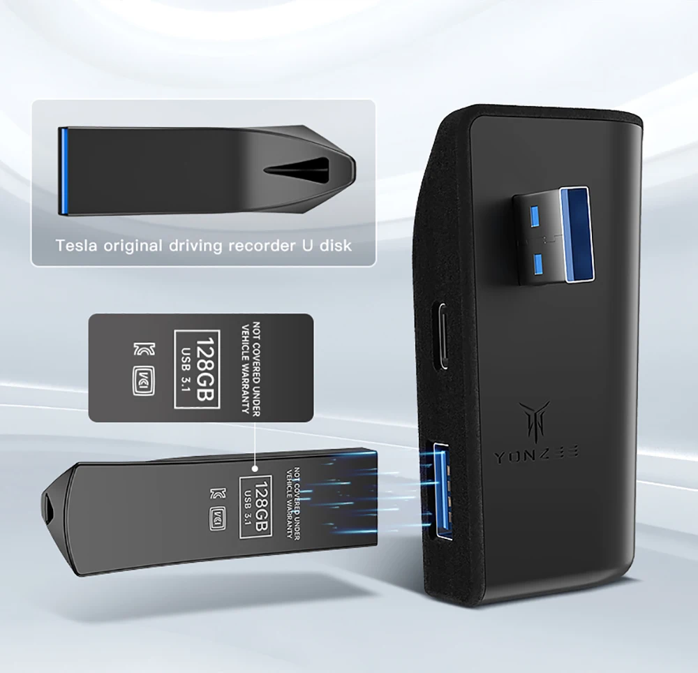 YZ für Tesla Model 3 Y YL Handschuhfach-USB-Hub, 4-in-1 Schnelllade-Dockingstation, Flockbeschichtete Versteckte Multifunktions-Autosteckdose – Detail 7
