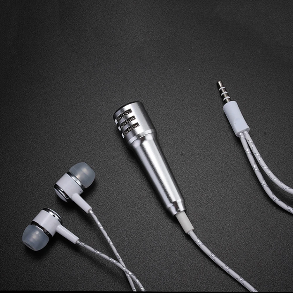 

Mini Microphone for Phone Tablet PC K Song Mic Silver Small Size Easy to Carry Compatible with Laptop Chat Recording