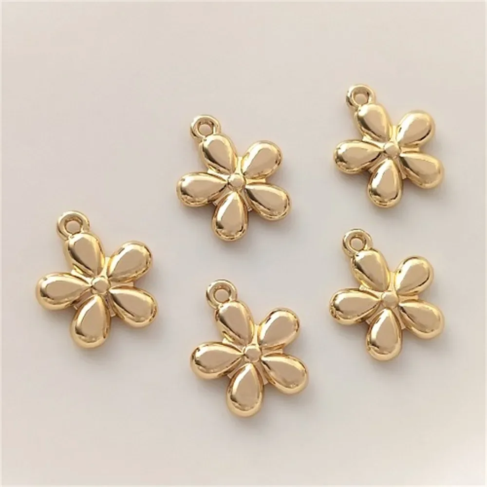 

14K Package of Golden Flower Pendant Five Petals Single Pendant Handmade Diy Bracelet Earrings Jewelry Charms Pendant K505