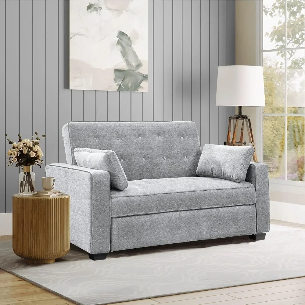 Full Size Convertible Loveseat, Position Lock,Polyester,Convertible, Recliner, Three In One, Easy to Assemble, Light Gray