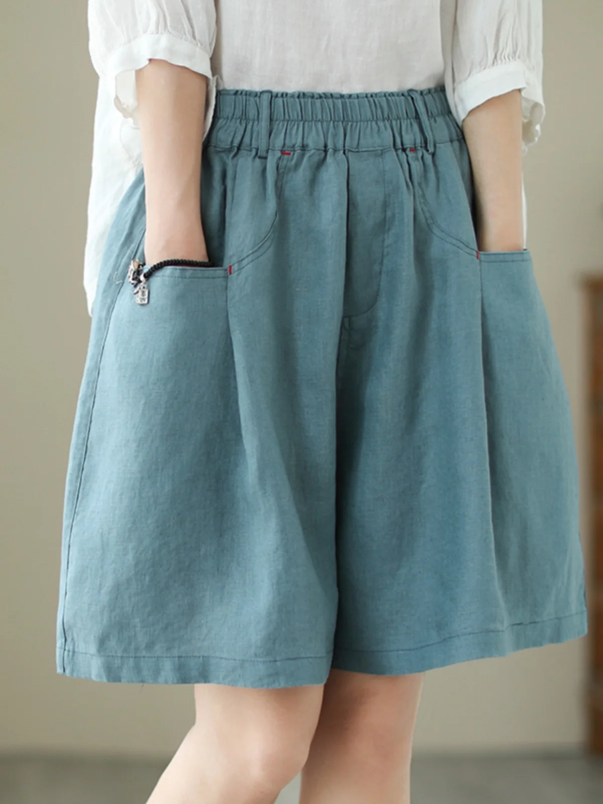 المرأة عالية الخصر فضفاضة القطن الكتان orts تنفس مريحة خمسة أرباع عادية بنطال ذو قصة أرجل واسعة التنقل الفني Sle