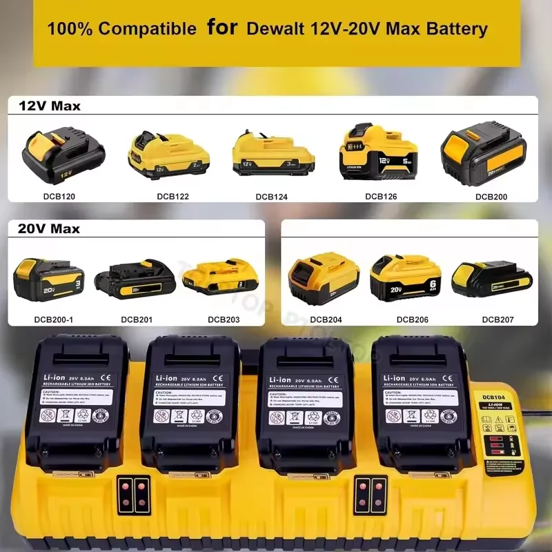 

DCB104 for dewalt rapid charger for Dewalt 12v 20v Max Battery Chargers, 4 port with 2 USB Ports, DCB204 DCB205 DCB127 DCB105