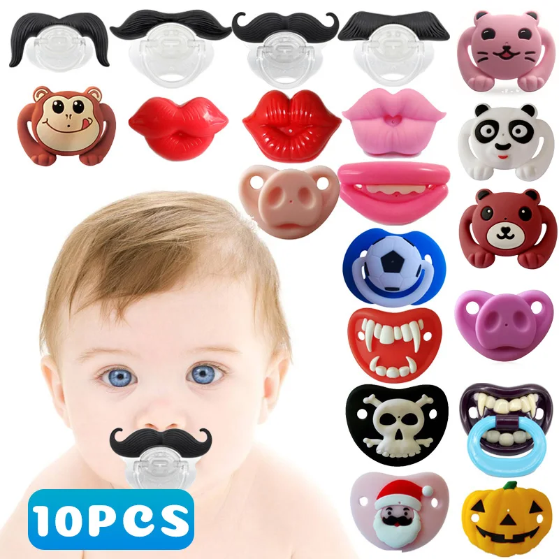 10 PCS/Lot Red Kissing Pacifier,Silicone Funny Nipple,Pig Monkey Dummy Joke Soother,Prank Toddler Orthodontic Teether,Feeding