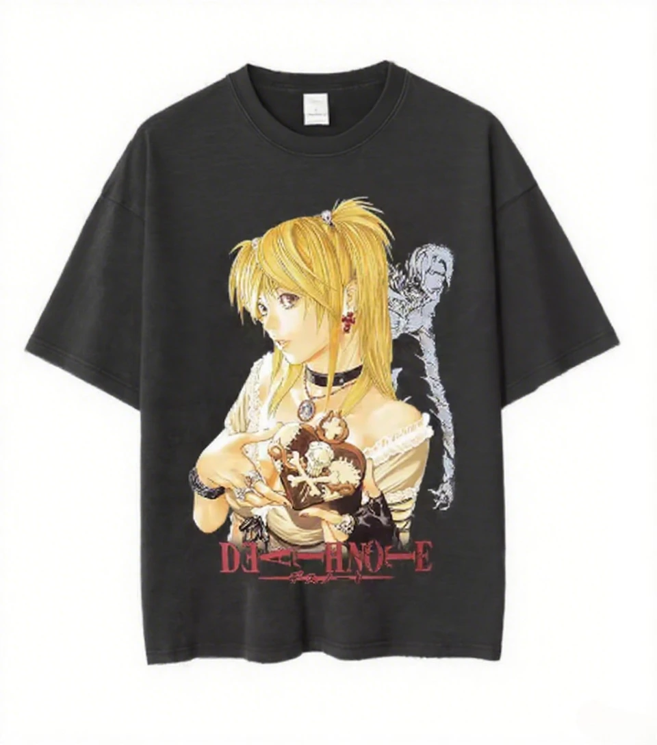 

Harajuku Vintage Paint T Shirts Death Note Anime Graphic Printing T Shirt Oversize Cotton Fashion Streetwear Unisex Top Tee