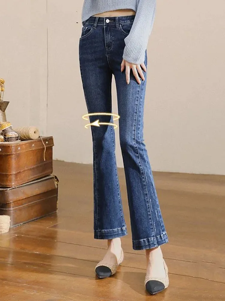 Dames Hoge Taille Skinny Flare Jeans Korean Casual Vintage Stretch Denim Broek Lente Herfst Streetwear Slanke Enkel Lengte Vaqueros