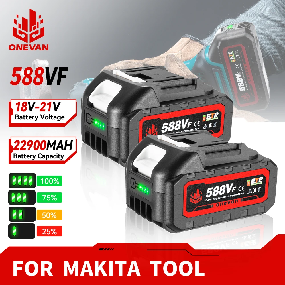 ONEVAN-Batterie Lithium-Ion Rechargeable pour Makita, Scie à Chaîne Électrique, Perceuse, Outils Électriques, 18V, 22900mAh