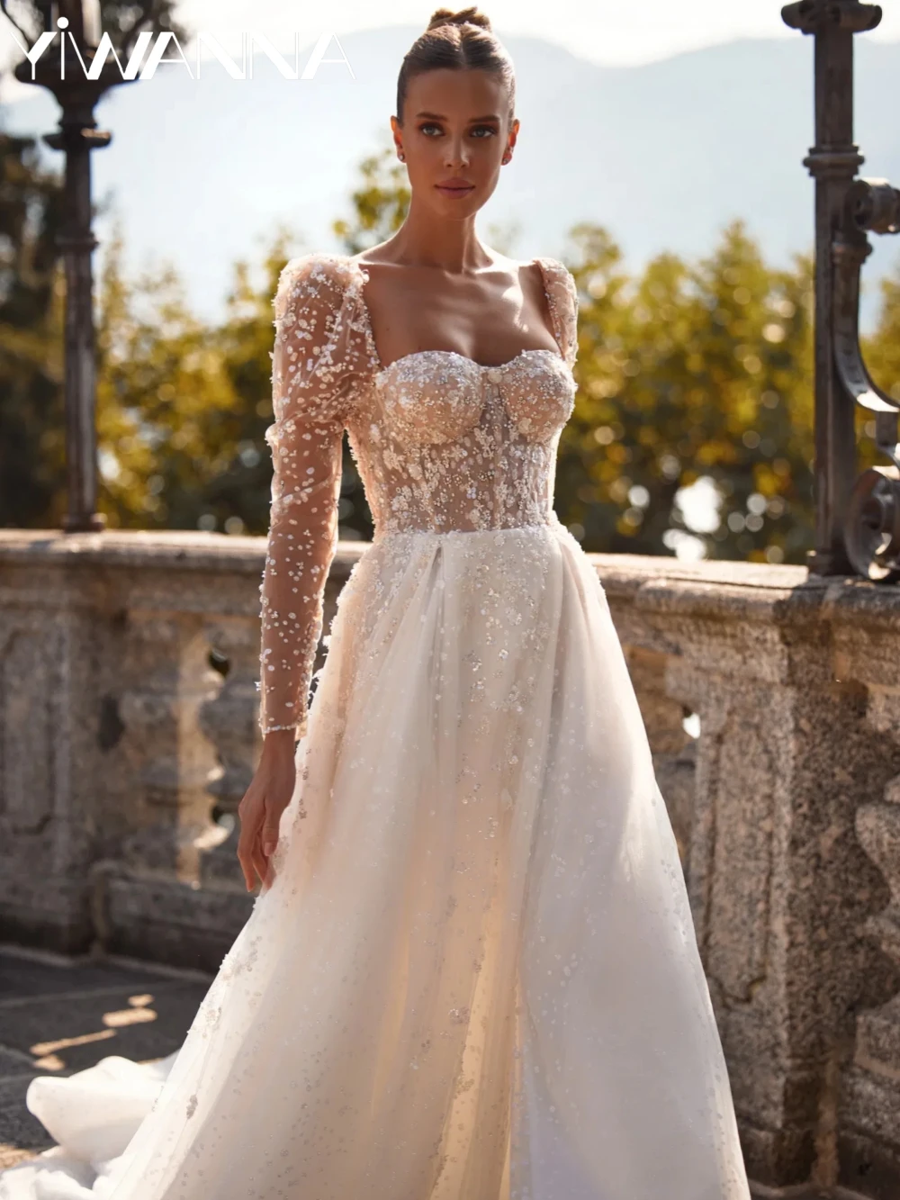 

2026 New Detachable Sleeve Beaded Wedding Dress Sweetheart Neck High Slit Bridal Gown Customized Graceful Dresses For Bride