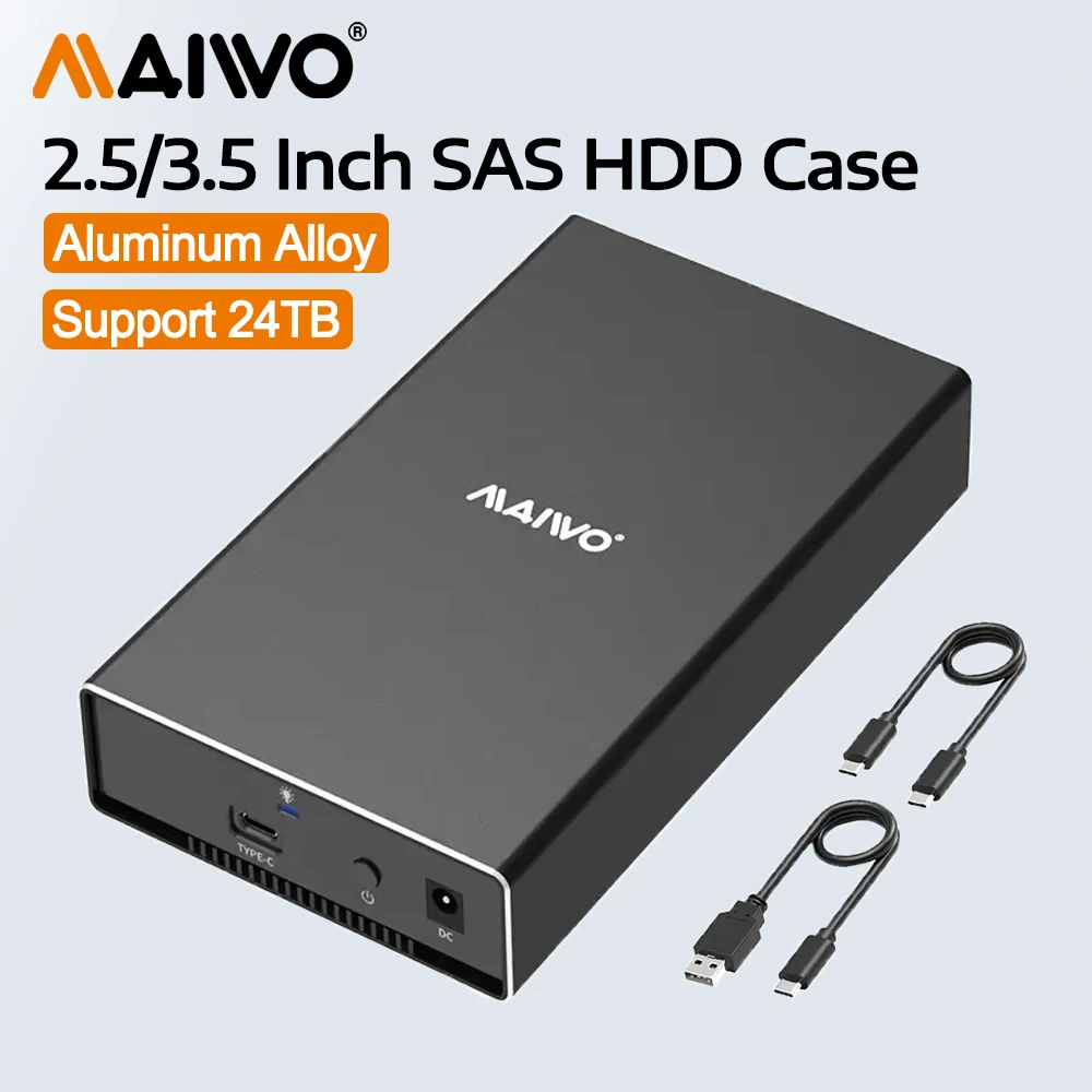 

MAIWO SAS HDD Case for 2.5/3.5 Inch SAS SATA Disk Read&Write Hard Drive Dock SAS To USB 3.1 Adapter USB C Support 22TB Capacity