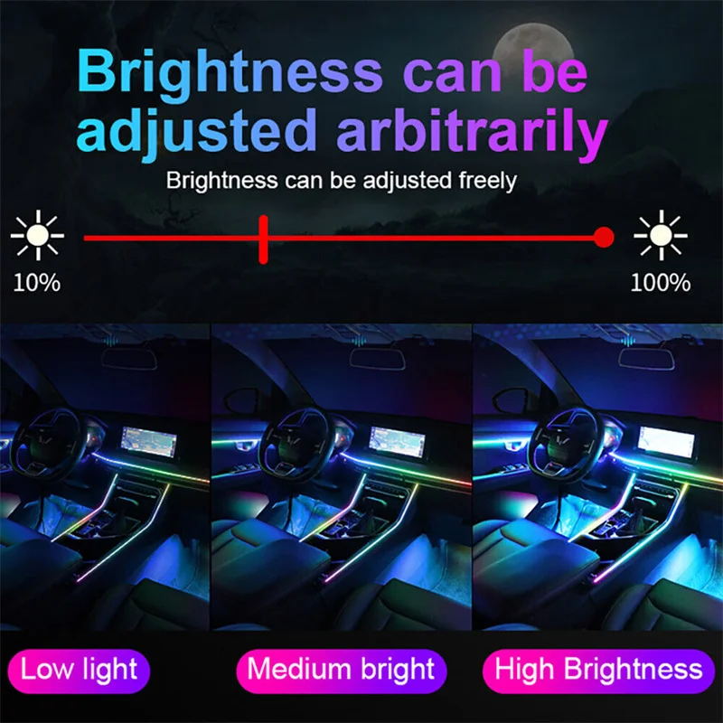 18 In 1 Full Color Streamer Car Ambient Lights RGB 64 Color Universal LED Interior Hidden Acrylic Strip Symphony Atmosphere Lamp