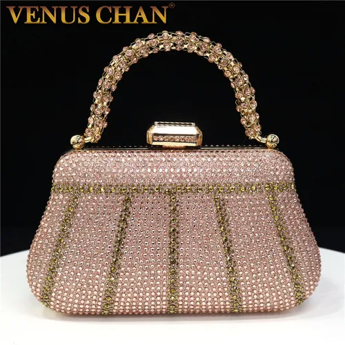 Imagen 2 del producto Bolsos de noche exquisitos populares en Nigeria con diseño de diamante, bolso de mano con asa a la moda, bolso de cadena larga adornado con diamantes de imitación