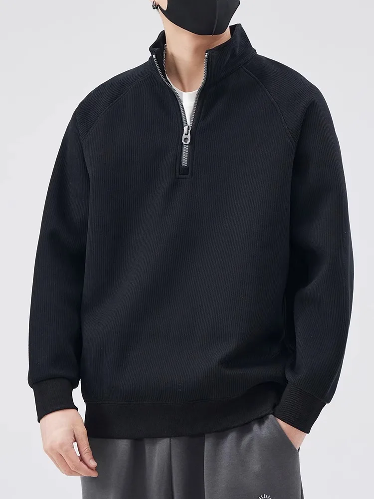Men's Premium Half Zip Sweatshirt 2025 Minimalist Stand Collar Pullover French Terry Crewneck Top Oversized Casual Sweater