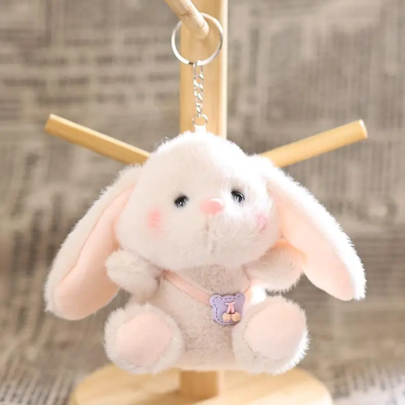 14cm Bunny Keychain Cartoon Little Rabbit Stuffed Doll Keyring Soft Plush Toy Key Holder Bag Pendant Backpack Hanging Decoration