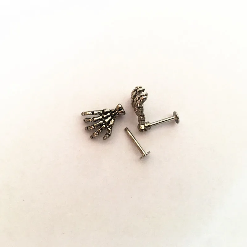 مسمار أذن هيكل عظمي من الفولاذ المقاوم للصدأ ، مخلب شبح ، يد فاشية ، مسمار شفاه عصري ، شخصية