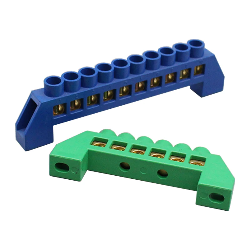 Blue Green White Bridge Design Zero Line 4-12 Pole Screw Brass Copper Grounding Strip Terminal Block Connector Earth And Neutral