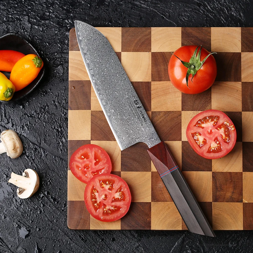 TURWHO 7 "japońskie noże Santoku ze stali damasceńskiej profesjonalny nóż szefa kuchni ręcznie kuty kuchenny cięcie mięsa krojenie narzędzia kuchenne — zdjęcie 3