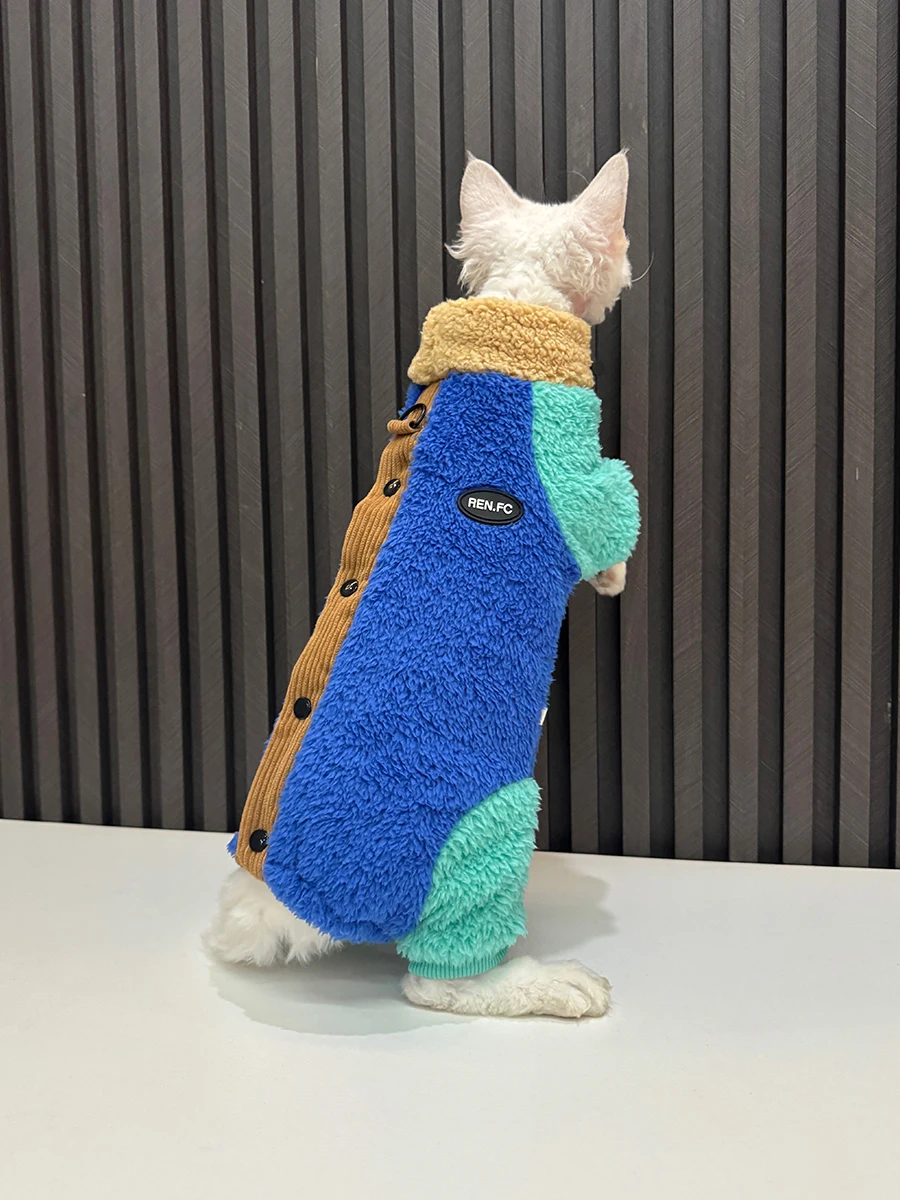 

Luxury Cat Clothing Winter Jumpsuits for Sphynx Cat Warm Plush Lamb Wool Patchwork Sweater for Kittens Fashion Coat for Devon