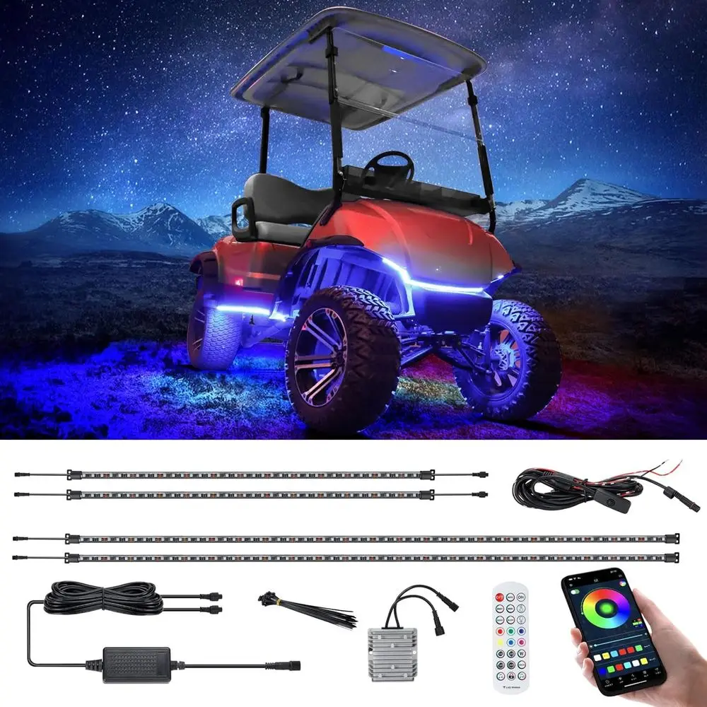 

Gol Cart Underglow LED Strip Lights Accent Neon Lighting Kit or EZGO Club Car, Million Col/Waterproo IP68/Sync to Music, 12V - 8