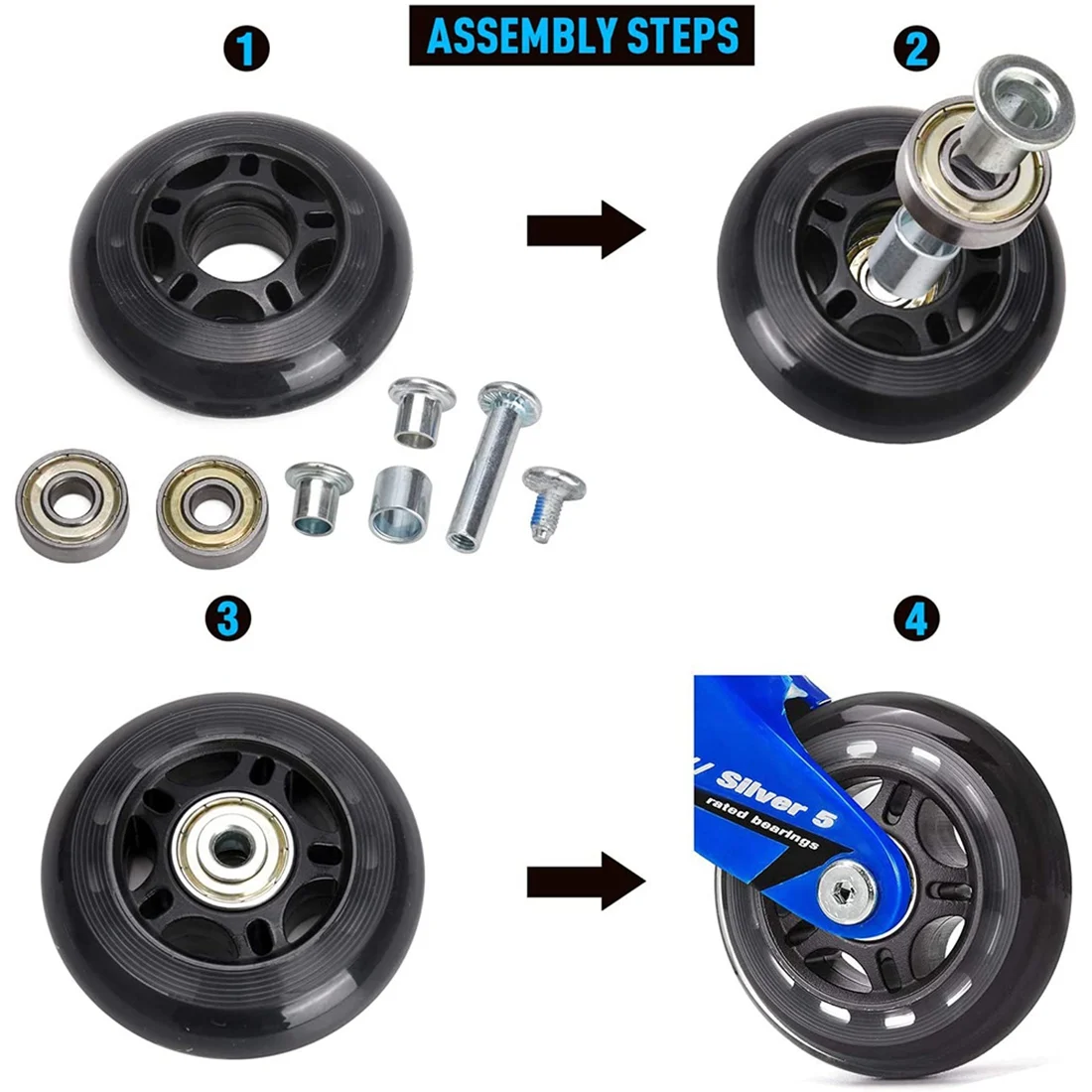 【Supernew】Inline Skate Axle Spacer Screw,Skate Wheel Bearing Spacer,Roller Skate Replacement Parts With Axle&Axles Screws&Wrench