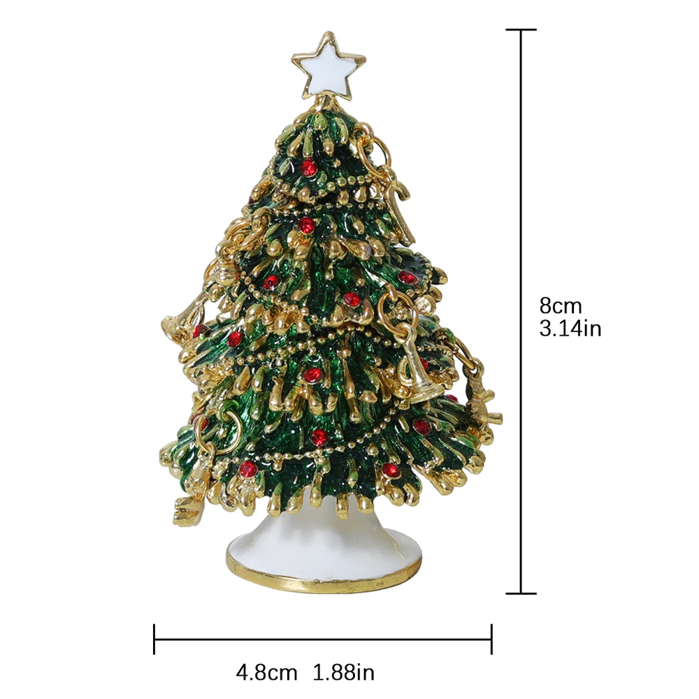 Christmas Tree Jewelry Trinket Box Hand Painted Enameled with Sparkling Rhinestones Hinged Jewelry Organizers Girls Ring Holder
