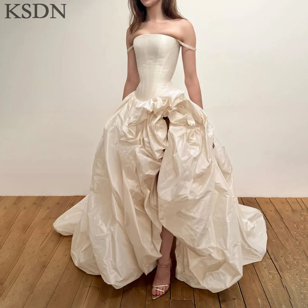 Exquisite Pleat Strapless Evening Dresses for Women Formal Chapel Train Side Split Ball Gowns Customized Wedding Dress Vestidos