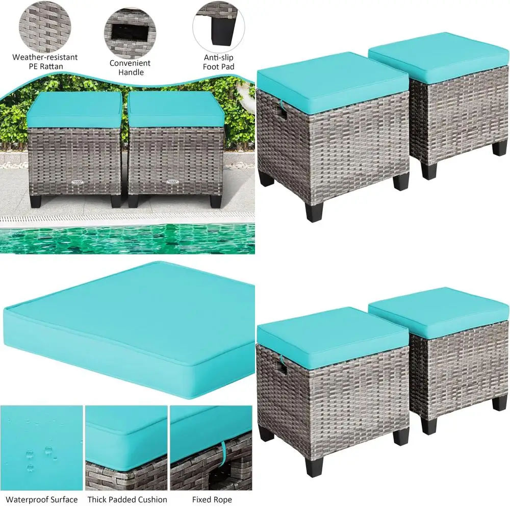 

Уличные плетеные пуфы с подушками, стальной каркас, всепогодный комплект мебели для патио, сада и зоны у бассейна