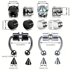 1/2pcs Stainless Steel Hip Hop Cubic Zircon inlaid Magnetic Non-Piercing Nose Rings & Stud Earrings Durable Body Jewelry Set
