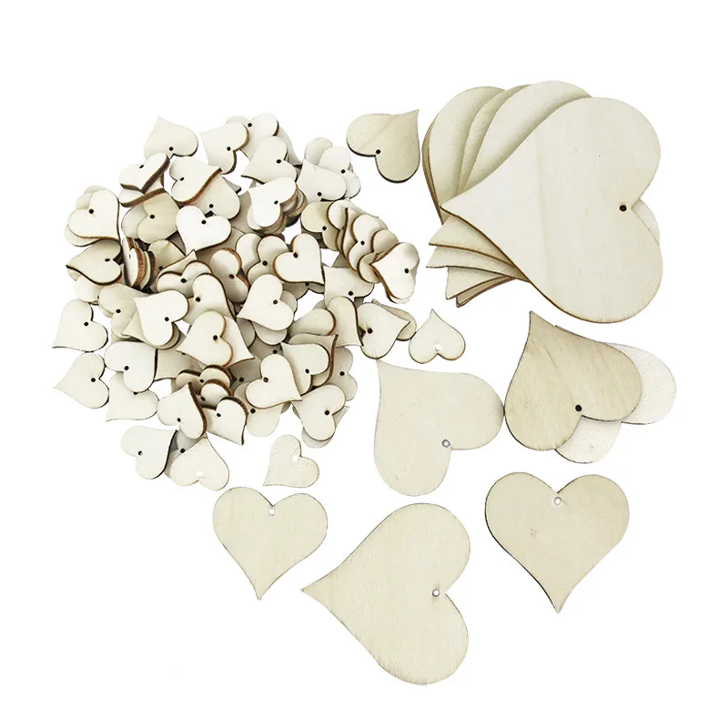 10-100Pcs Natural Unfinished Hearts Wooden Slice Blank DIY Wood Craft Scrapbooking Supplies Wedding Party Decoration For Home