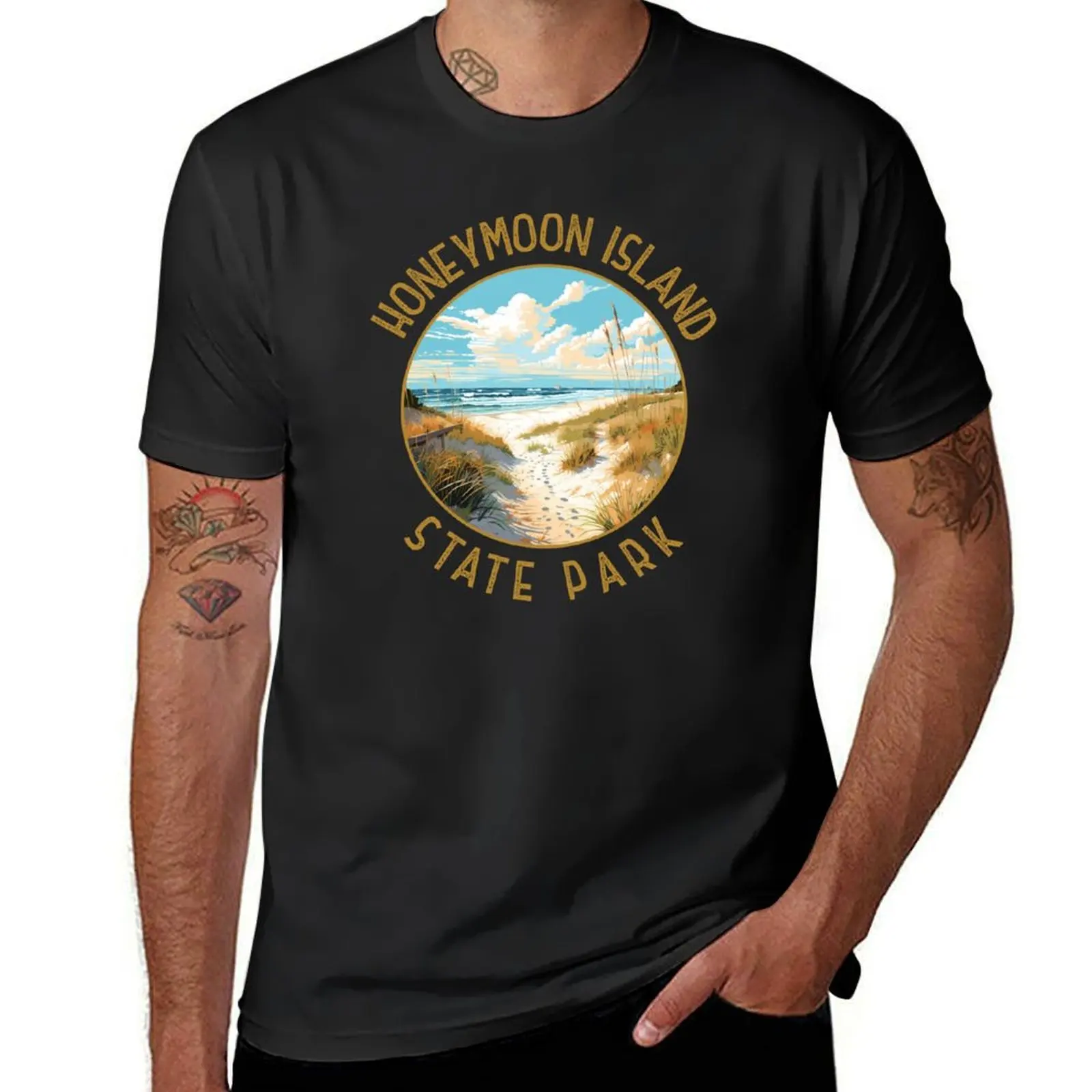 

Honeymoon Island State Park Florida Retro Distressed Circle T-Shirt plus size tops tees T-shirts man vintage t shirt men