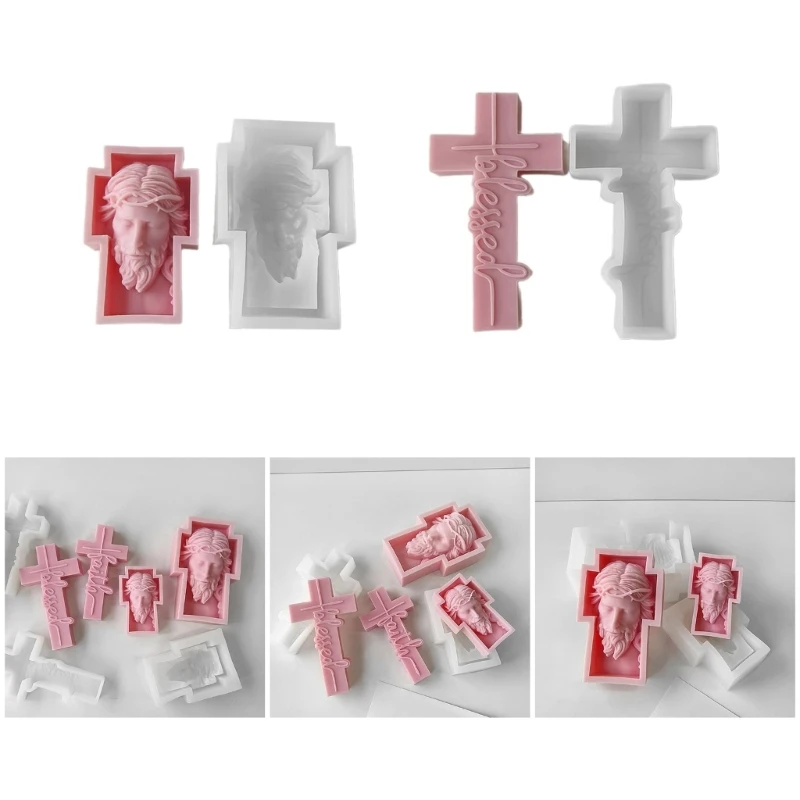 

3D Rune Crosses Silicone Molds Relief Crosses Craft Gypsum Resin Cement Castings Mold Halloween Decoration Supplies