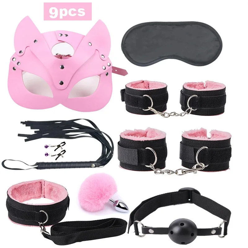 Exotic Bed Bondage Set BDSM Kits Exotic Sex Toys For Adults Games Leather Handcuffs Whip Gag Nipple Clamps Women Sex Products view 4