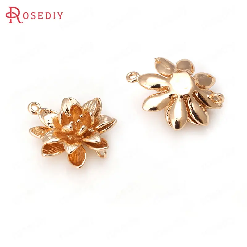 (D223)4 pieces 17x19mm High Quality Champagne Gold Color Plated Brass Flower Lotus Charms Pendants Diy Jewelry Accessories