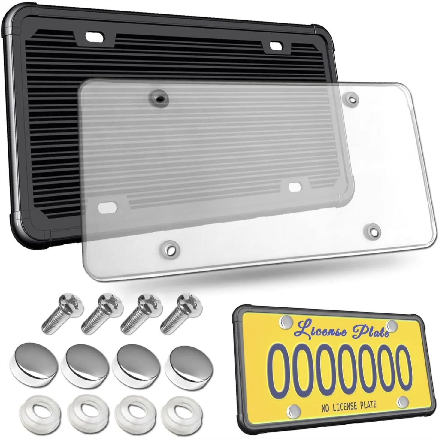 

Clear Silicone License Plate Cover with Unbreakable Frame and Screw Caps for Front or Back Protection