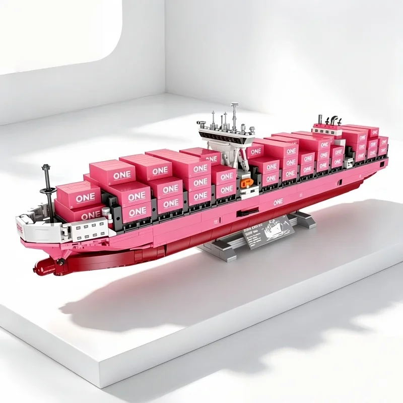 

Creative Pink Cargo Ship Building Blocks, Container Toys, Children's Birthday Gifts