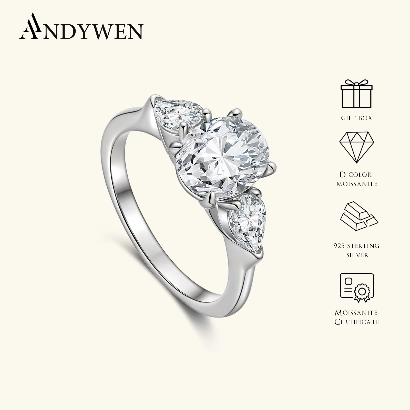 

ANDYWEN 2Ct Oval Moissanite Diamond Ring 925 Sterling Silver Engagement Wedding Band Sparkling Eternity Women Gift Jewelry