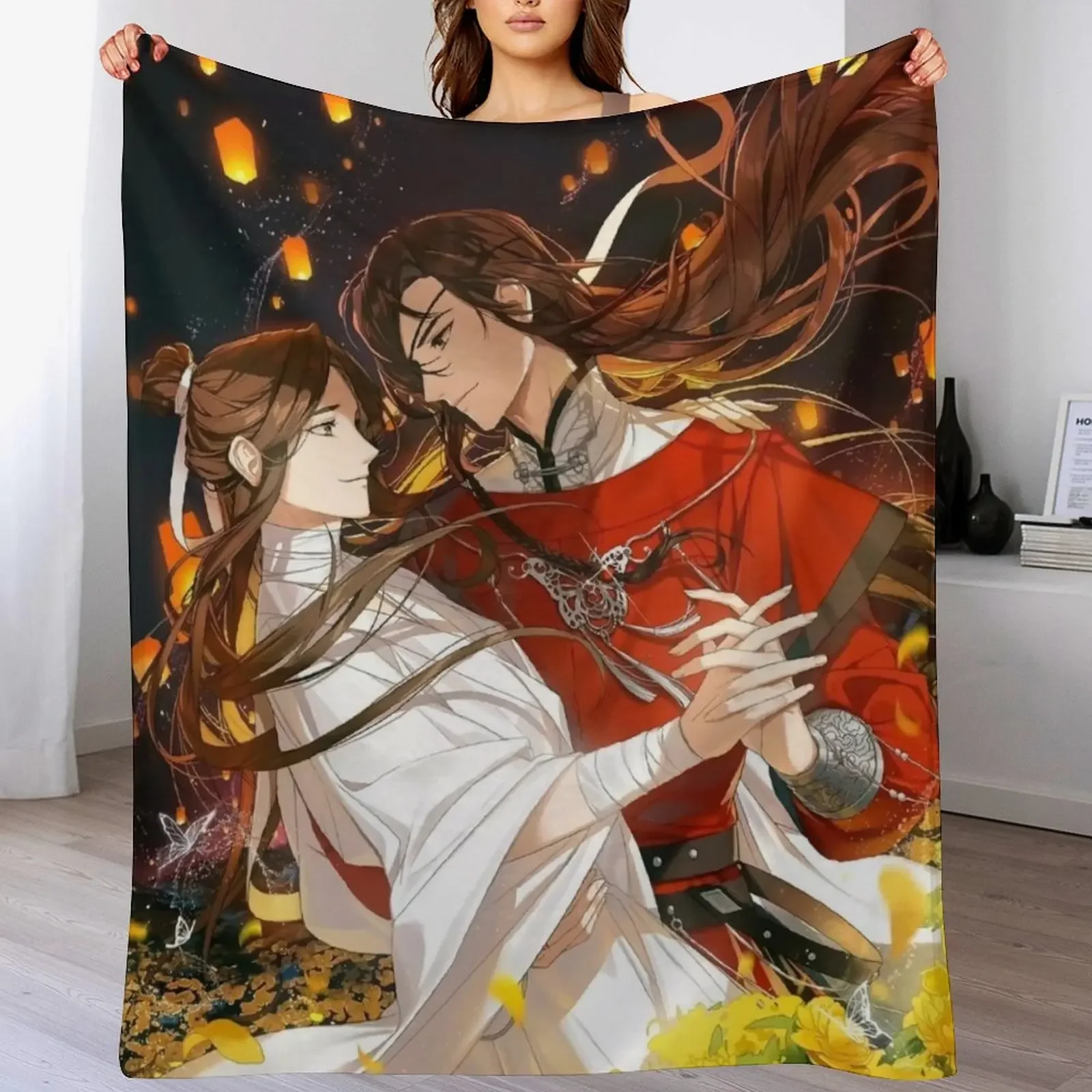 

Tian Guan ci fu Official Heaven's Blessing kiss Throw Blanket Bed Fashionable Sleeping Bag Flannel Fabric Retros Blankets