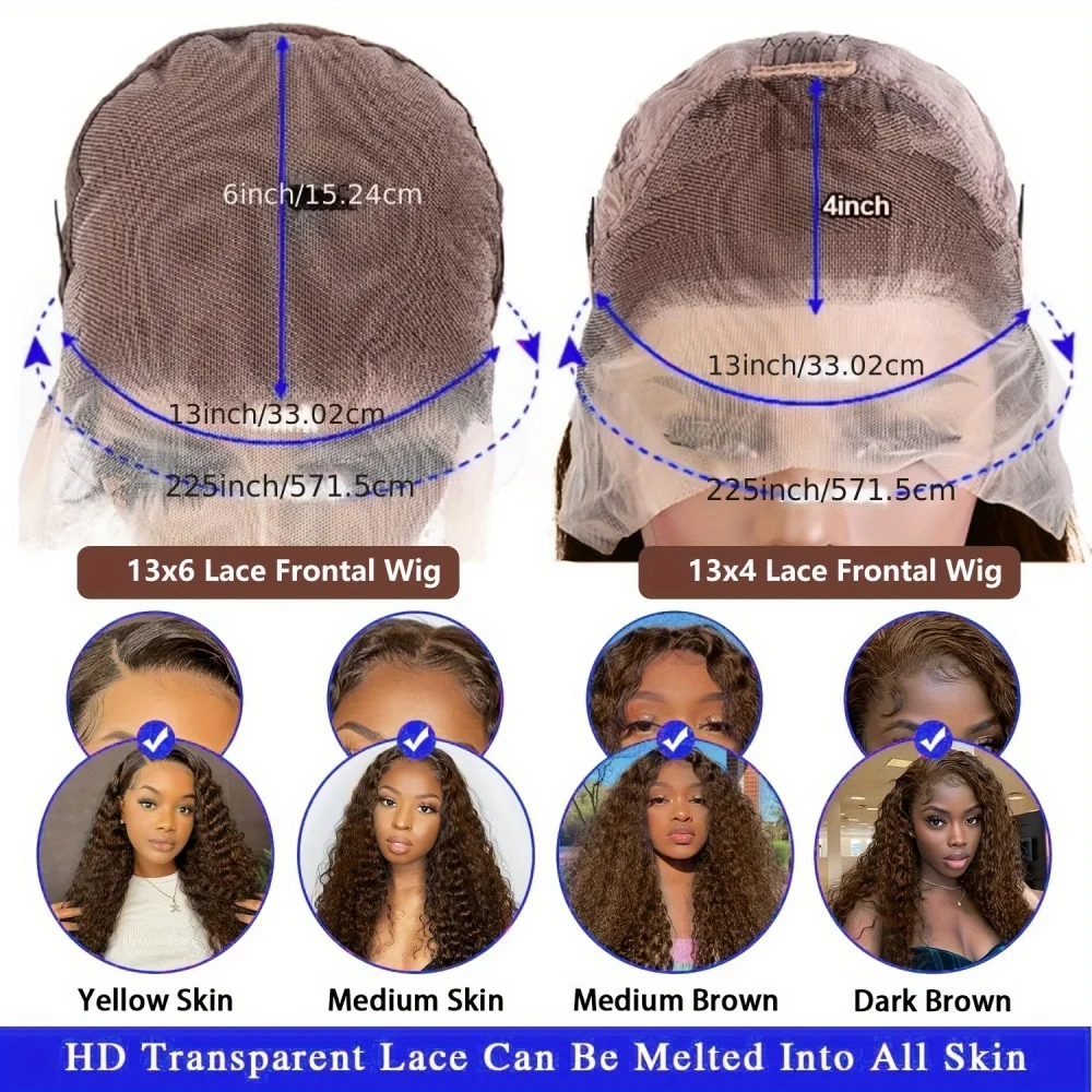 13x6 موجة عميقة الشوكولاته براون الدانتيل شعر مستعار أمامي شعر الإنسان موجة المياه 220% الكثافة شعر مستعار مجعد شعر الإنسان البني الباروكات قبل قطعها