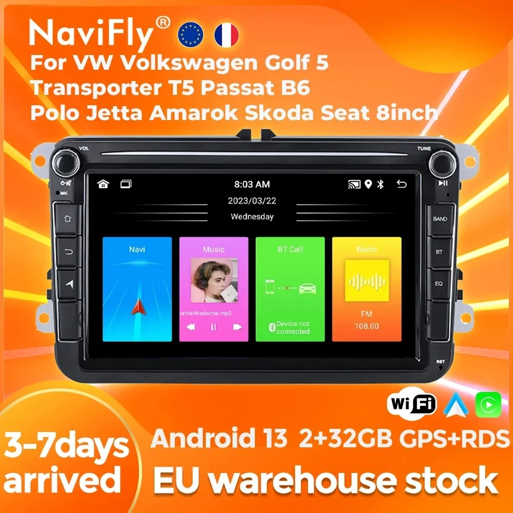 2Din Auto Radio Android 13 CarPlay Atuo For Volkswagen Golf 5 6 EOS Jetta Passat CC Touareg Seat Skoda Multimedia Video Player