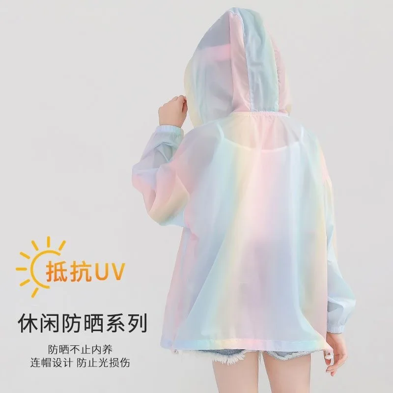 New Girls Summer Sun Protection Coat Rainbow Thin Style Fashion Princess Jacket Outdoor Activity 3-12 Years Children Clothing