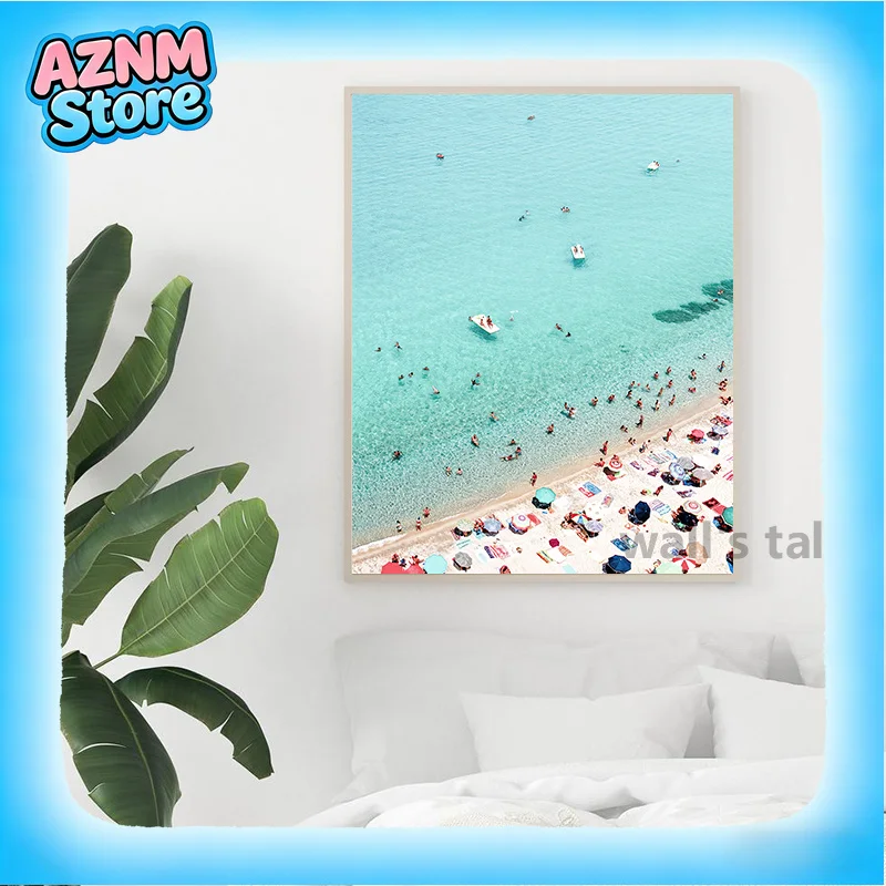 2026 Umbrellas Aerial Beach Photography Canvas Art Print Poster , Beach Landscape Painting Wall Picture for Living Room Home Dec