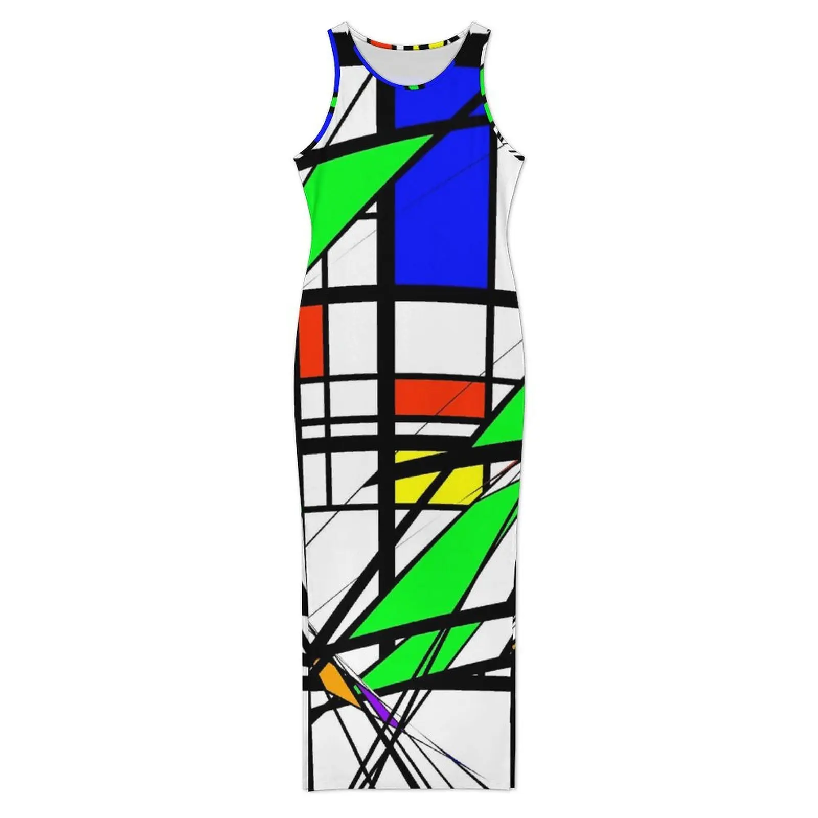 De Stijl Print Bodycon Dress Summer Colorful Geometric Trendy Maxi Dresses Ladies Sleeveless Custom Street Style Dress Big Size