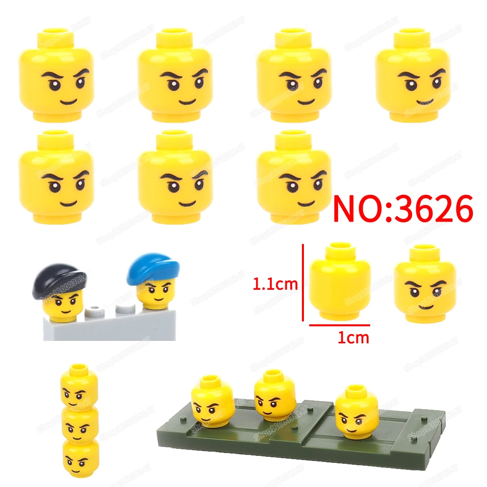 Yellow Head Smile Expression Building Block 3626 Printed Tiles Moc Figures Mood Match Component Scenes Model Child Gift Diy Toys