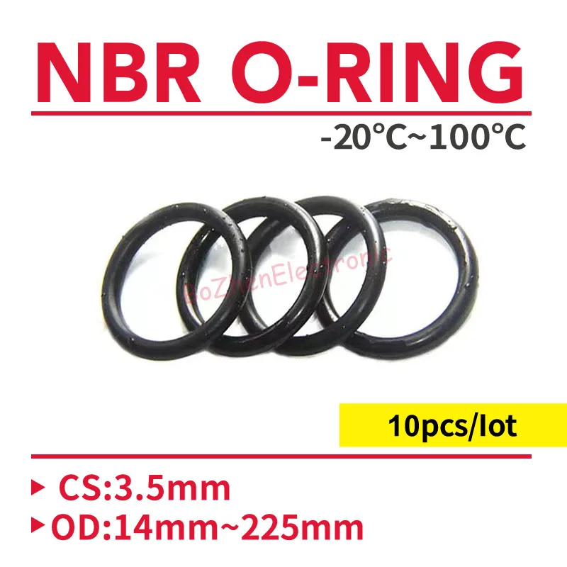 10szt NBR O Ring Uszczelka Grubość CS 3.5mm OD 14~225mm Nitryl Butadien Gumowa Podkładka Odporność na Olej Okrągły Kształt