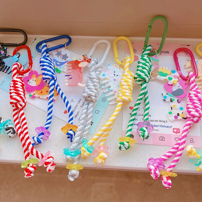 Candy Color Wave Dot Comb Dog Weaving Rope Keychain Cartoon Cute Keychain Pendant Exquisite Backpack Decoration Accessories Gift