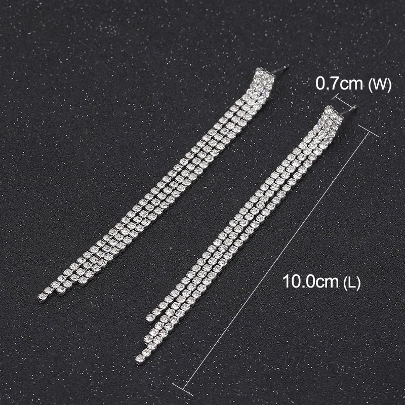 TREAZY New Style Long Tassels Dangle Earrings for Women Rhinestones Crystal Simple Drop Earrings Wedding Birthday Jewelry Gifts